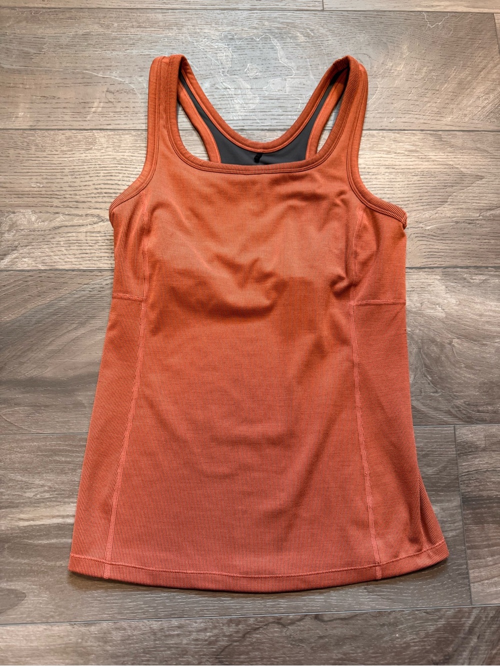 PrAna Becksa Ribbed Racerback Tank Top with Built-in Shelf Bra Burnt Orange Smal